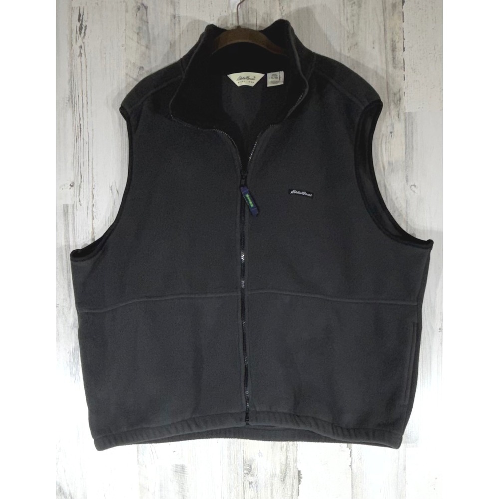 Eddie Bauer Fleece Vest XL Charcoal Full Zip Mock Neck Outdoor Gorpcore Polartec